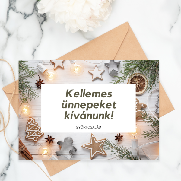 Kellemes ünnepeket üdvözlőkártya - egyedi üdvözlőkártya csokicsomagod mellé boldog karacsonyt feher demeter udvozlokartya
